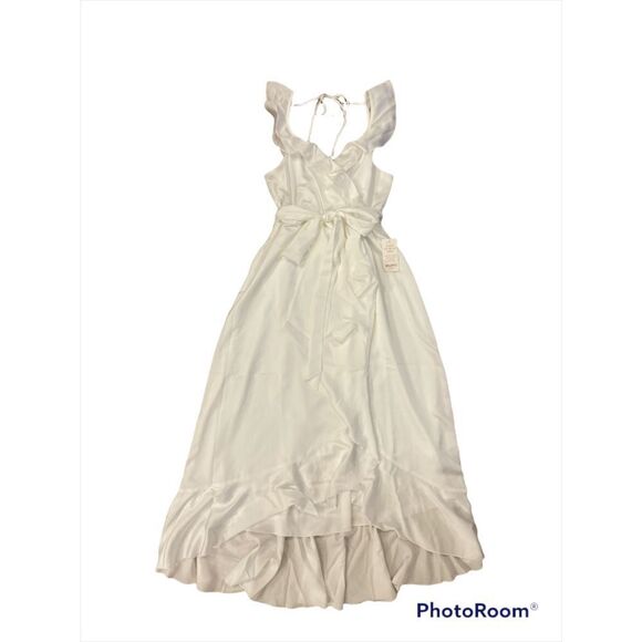 Show Me Your Mumu Samantha Ruffle Wrap Dress in ivory luxe satin Size M - Picture 5 of 10